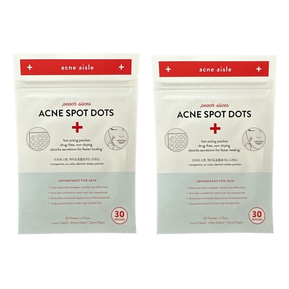 Set of 2 Acne Aisle Peach Slices, Acne Spot Dots, Total 60 Patches - Picture 1 of 3